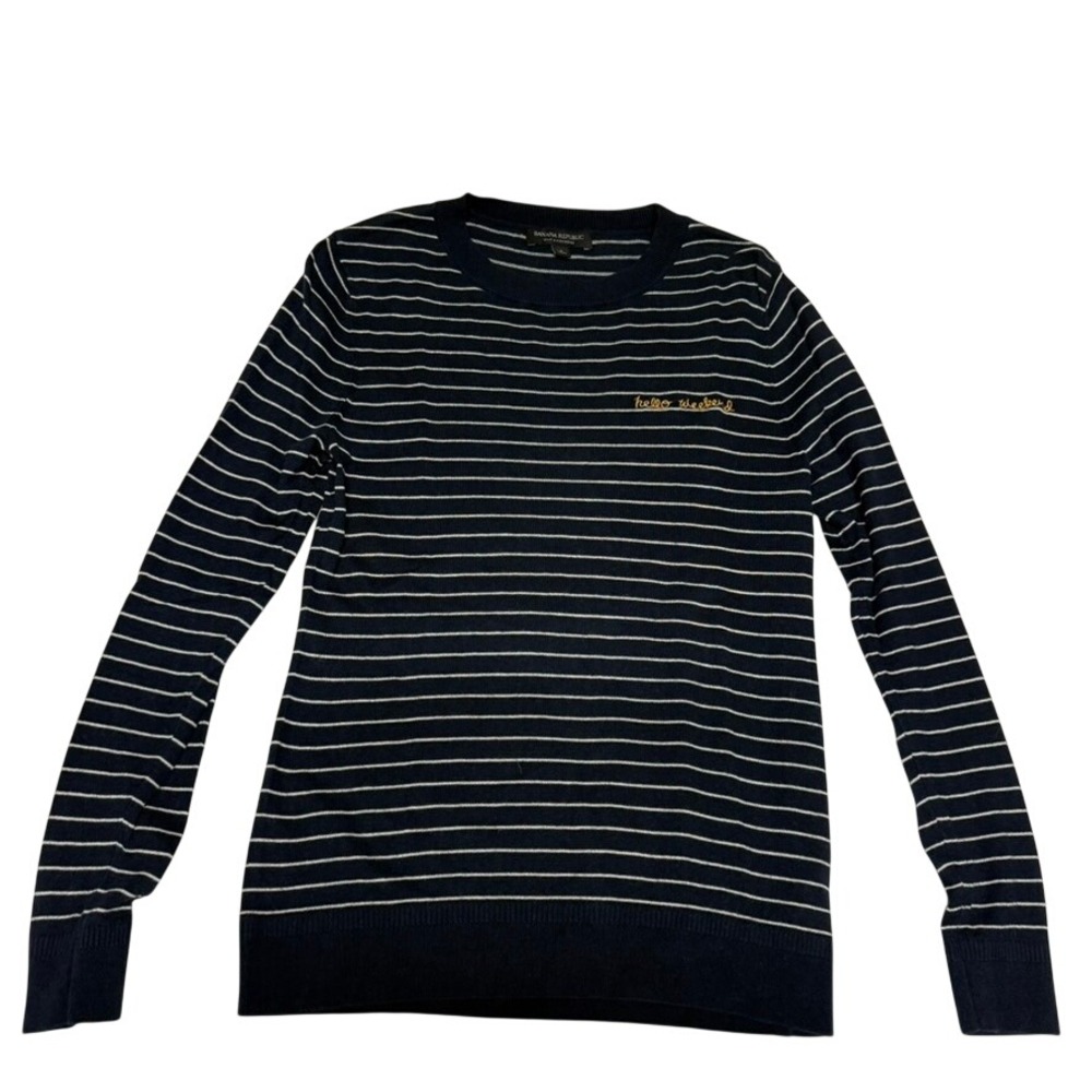 Banana Republic Silk Cashmere Striped Sweater Hello Weekend Navy Blue Small